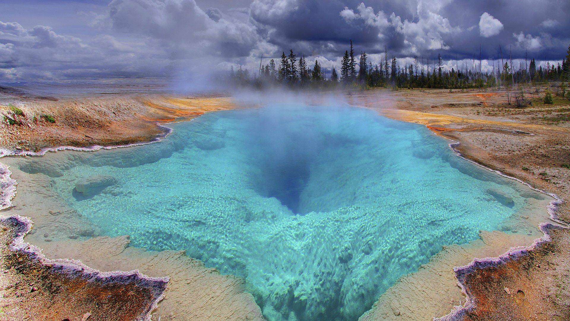 The Deep Blue Hole in Yellowstone Park Hd Wallpaper Fullhdwpp