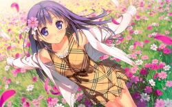 Anime girl flowers field