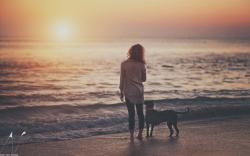 Beach Sea Girl Dog Photo