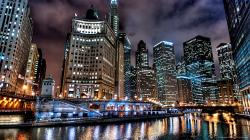 Beautiful Downtown Chicago River At Night Wallpaper picture