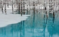 Beautiful frozen azure lake Wallpaper