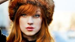 Beautiful Redhead Girl With Fur Hat