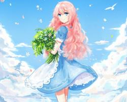 Wallpaper Tags: sexy female anime lovely gown nice floral bird white beautiful dress bouquet blue pretty sweet petals beauty hot girl flower cute pink long ...