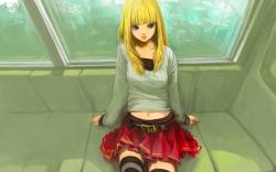 Blonde anime girl sitting