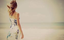 Blonde Girl Dress Sea Waves Beach