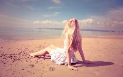 Mood Beach Blonde Girl Sand Sea Photo Wallpaper