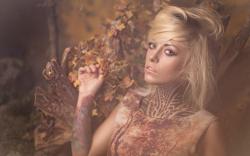 Beauty Blonde Girl with Piercings Tattoos Style Photo HD Wallpaper