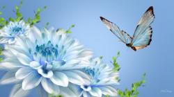 Blue Flowers And Butterfly