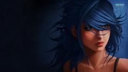 Girl with blue hair wallpaper 1366x768