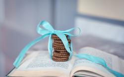 Book Cookies Ribbon Blue Bow