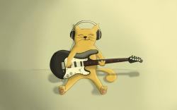 Cat Headphones Guitar Music Artwork