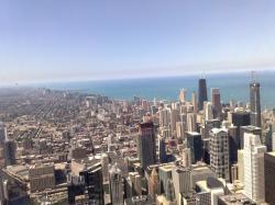 View of Chicago city from the Sears sky deck