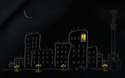 City Buildings Street Car Lights Sky Stars Moon Night Art