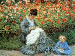 Camille Monet and a Child in the Artist's Garden in Argenteuil - Claude Monet