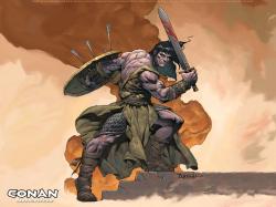 Conan and Red Sonya armed with Shields, Swords, and Daggers take on Batman himself with his Standard Gear. Battle in a castle.