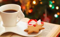 Cup Coffee Cookies Star Book Lights Bokeh Christmas