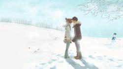 Download Cute Anime Couple in Winter Wallpaper :