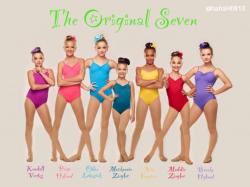Dance Moms edit of the original seven: Kendall Vertes, Paige Hyland, Chloe Lukasiak, Mackenzie Ziegler, Nia Frazier, Maddie Ziegler, and Brooke Hyland.