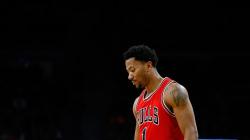Chicago Bulls guard Derrick Rose waits during a free throw against the Detroit Pistons in the