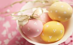 Easter Eggs Yellow Pink Ribbon Holiday