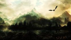 Dragon Flying over Misty Mountains - Elder Scrolls Online Fantasy image