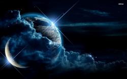 ... Earth and moon between the clouds wallpaper 1680x1050 ...