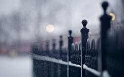 Fence Street Snow Close-Up