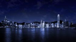 Hong Kong Night City Skyline Blue Free Wallpaper #120081 - Resolution 1366x768 px