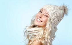 Girl Blonde Smile Scarf Winter Fashion