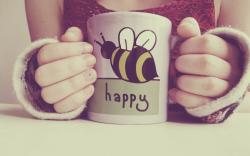Girl Cup Text Inscription Happy Bee