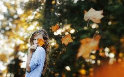 Blonde Girl Leaves Autumn Mood