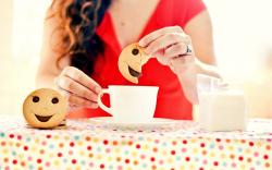 Girl Mug Cup Tea Cookies Smile Morning Mood