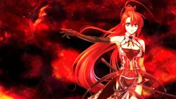 1280x720 Wallpaper anime, girl, red, hair, sword, background