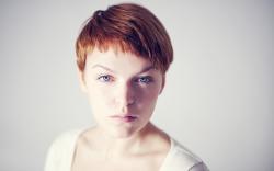 Girl Redhead Blue Eyes Piercing Portrait