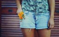 Girl Shorts Flowers Photo