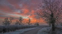 Frosty Road At A Beautiful Sunset HD Desktop Background wallpaper