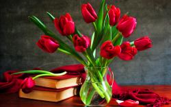 Grunge tulips books vase