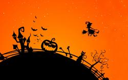 Halloween Creepy Bats Midnight Cat Witch Pumpkin HD Wallpaper