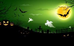 Halloween Creepy Pumpkins Bats Full Moon Midnight Ghosts