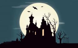 Holiday Halloween October Full Moon Castle Bats