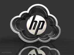 Transparent glass HP logo. Hewlett Packard cloud