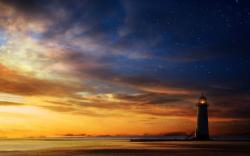 Lighthouse sunset sky
