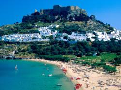 March touristic destination, Rhodes Island, Greece, The white town Lindos