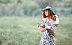 Lovely Girl Dress Hat Flowers