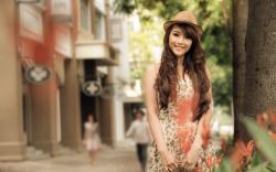 Lovely Girl Asian City Street Floral Dress HD Wallpaper