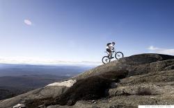 Mountain biking enthusiast executing a climb