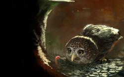 Art Bird Owl Worm
