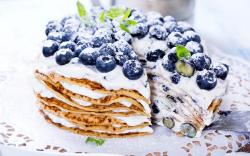 Pancakes Berries Blueberries Blueberry Cream Sweet Dessert