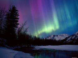 The Polar lights over hills, nature, night, winter 1600x1200