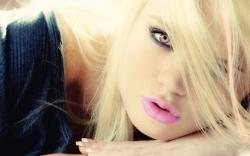 Portrait Beautiful Blonde Girl Pink Lips Fashion